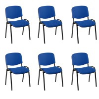 Packung mit 6 Iso-Stühlen mit schwarzer Epoxidstruktur und Baly-Polsterung (Textil) in Blau oder Schwarz